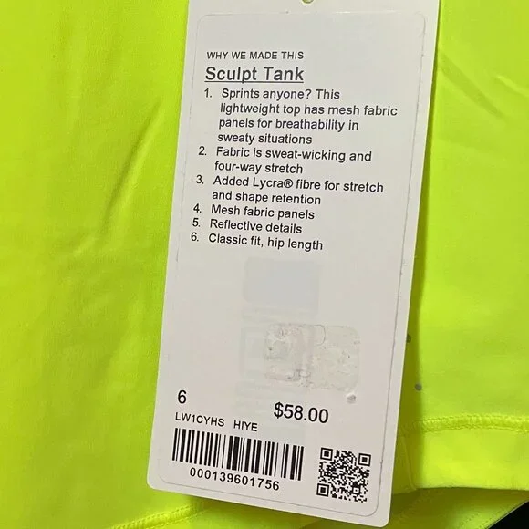 Lululemon | Electric Lemon Sculpt Tank Top NWT - Picture 7 of 7